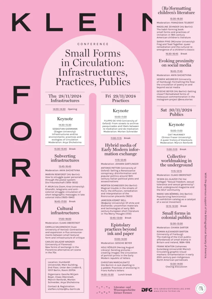 Small Forms in Circulation: Infrastructures, Practices, Publics