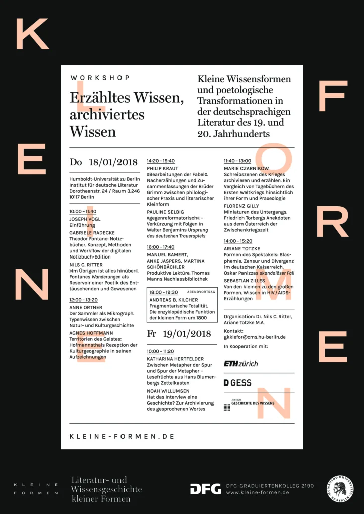 Erzähltes Wissen, archiviertes Wissen: Kleine Wissensformen und poetologische Transformationen in der deutschsprachigen Literatur des 19. und 20. Jahrhunderts